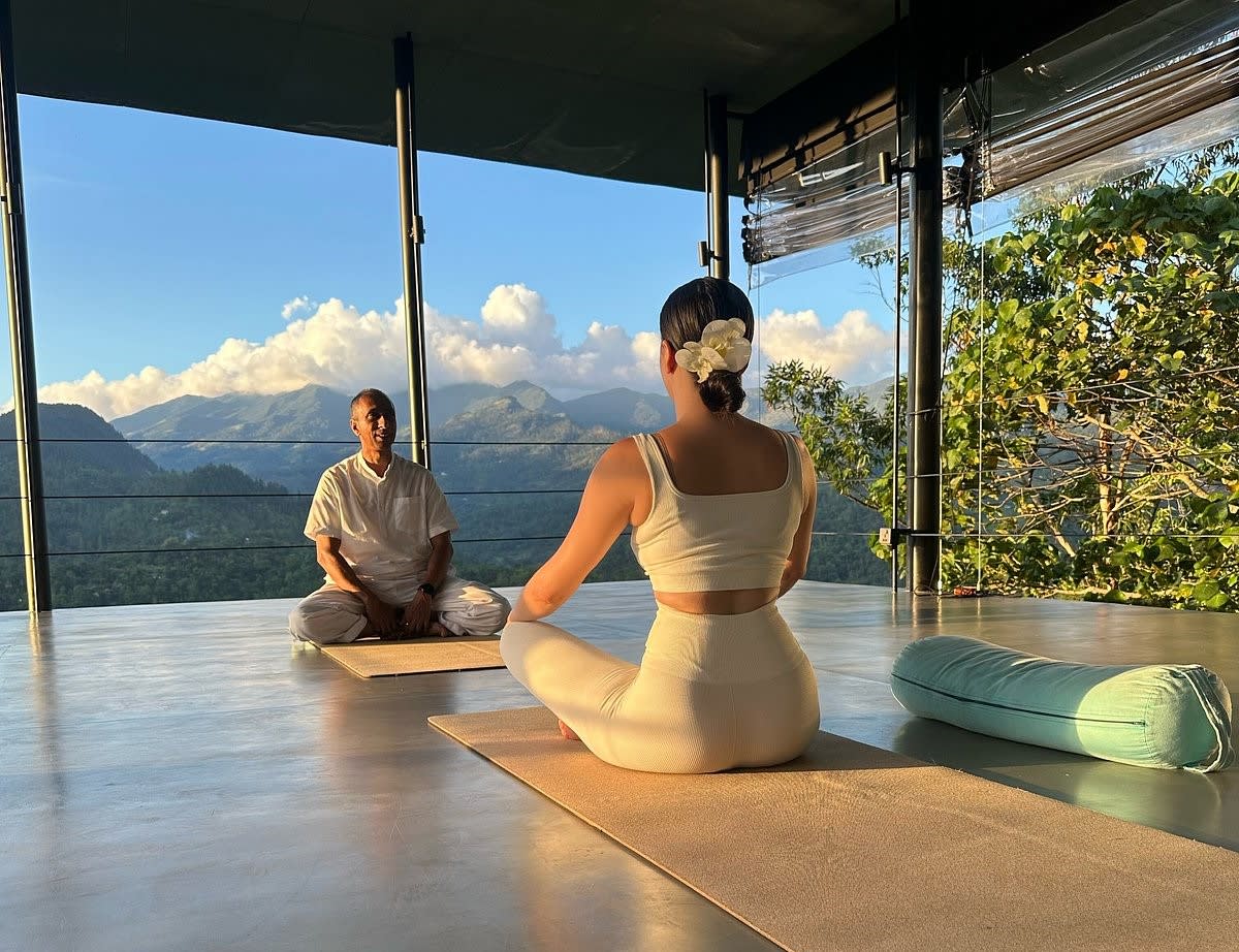 Private yoga session overlooking the Sri Lankan hill country